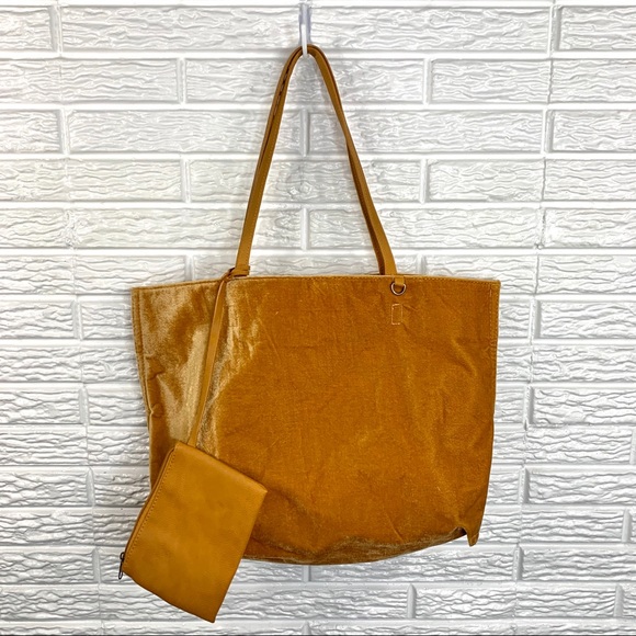 Handbags - Mustard Yellow Velvet Tote Bag Wallet Set